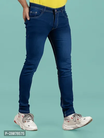 Stylish Blue Denim Solid Mid-Rise Jeans For Men-thumb3