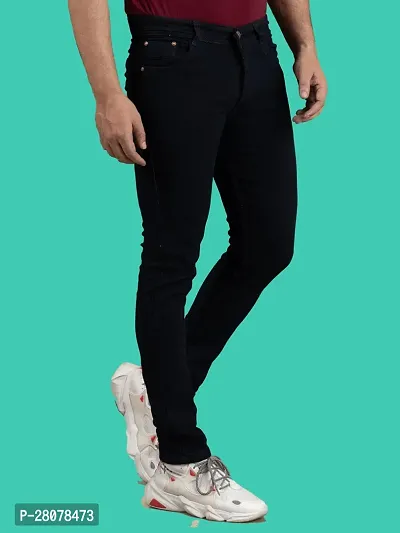 Stylish Black Denim Solid Mid-Rise Jeans For Men-thumb3