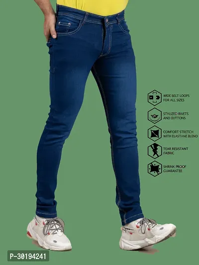 Stylish Blue Denim Faded Mid-Rise Jeans For Men-thumb3