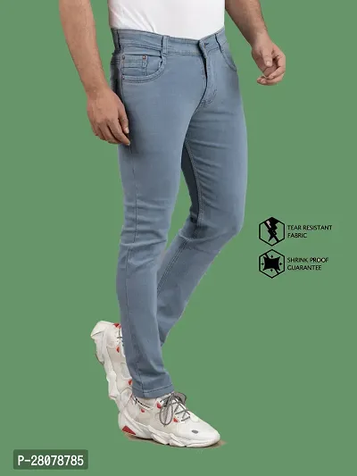 Stylish Grey Denim Solid Mid-Rise Jeans For Men-thumb3