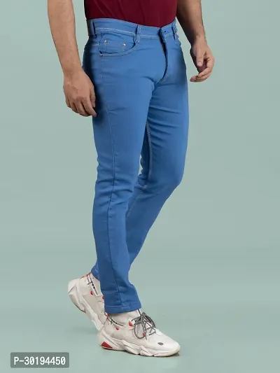 Stylish Blue Denim Solid Mid-Rise Jeans For Men-thumb2