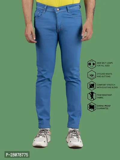 Stylish Blue Denim Solid Mid-Rise Jeans For Men-thumb0