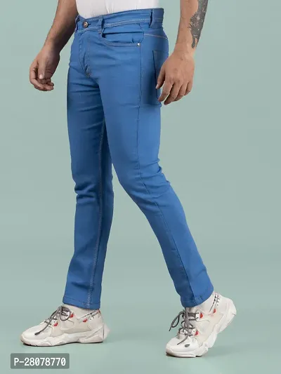 Stylish Blue Denim Solid Mid-Rise Jeans For Men