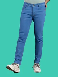 Stylish Blue Denim Solid Mid-Rise Jeans For Men-thumb3