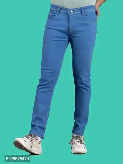 Stylish Blue Denim Solid Mid-Rise Jeans For Men-thumb4