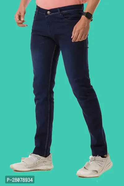 Stylish Blue Denim Solid Mid-Rise Jeans For Men-thumb0