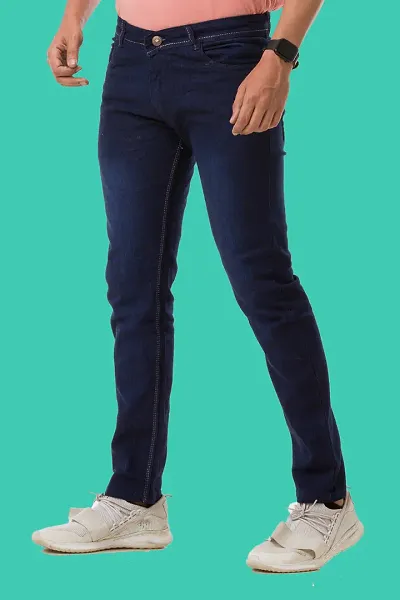 Classic Blue Denim Solid Jeans For Men