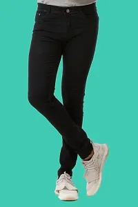 Stylish Black Denim Solid Mid-Rise Jeans For Men-thumb1