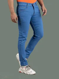 Stylish Blue Denim Solid Mid-Rise Jeans For Men-thumb2