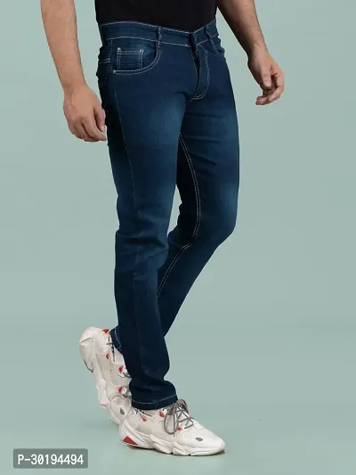 Stylish Blue Denim Faded Mid-Rise Jeans For Men-thumb3