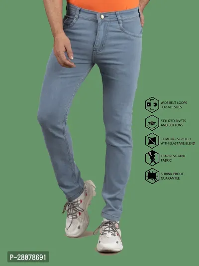 Stylish Grey Denim Solid Mid-Rise Jeans For Men-thumb4