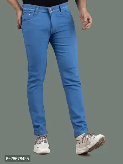 Stylish Blue Denim Solid Mid-Rise Jeans For Men-thumb4