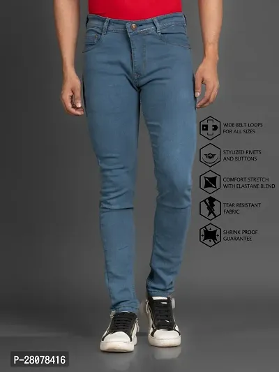 Stylish Grey Denim Solid Mid-Rise Jeans For Men