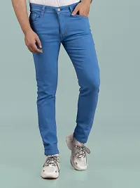 Stylish Blue Denim Solid Mid-Rise Jeans For Men-thumb3