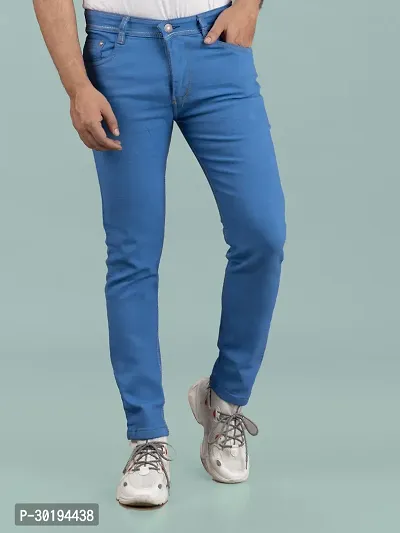 Stylish Blue Denim Solid Mid-Rise Jeans For Men-thumb4