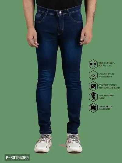 Stylish Blue Denim Faded Mid-Rise Jeans For Men-thumb4