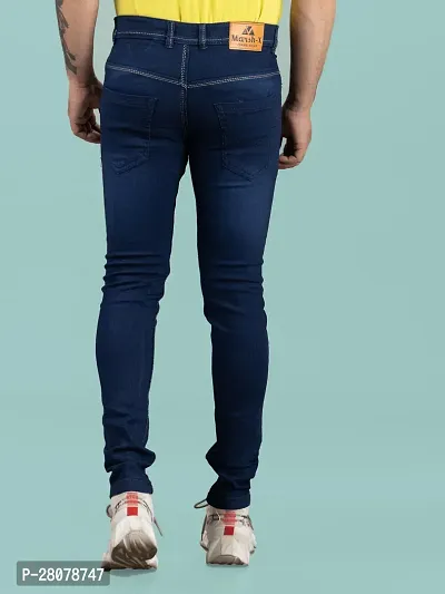 Stylish Blue Denim Solid Mid-Rise Jeans For Men-thumb2