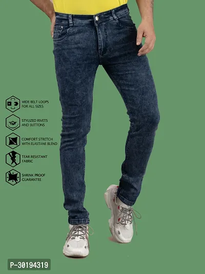 Stylish Blue Denim Faded Mid-Rise Jeans For Men-thumb4