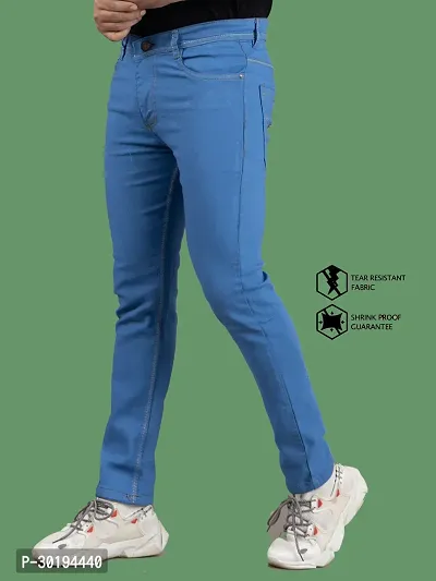 Stylish Blue Denim Solid Mid-Rise Jeans For Men-thumb0