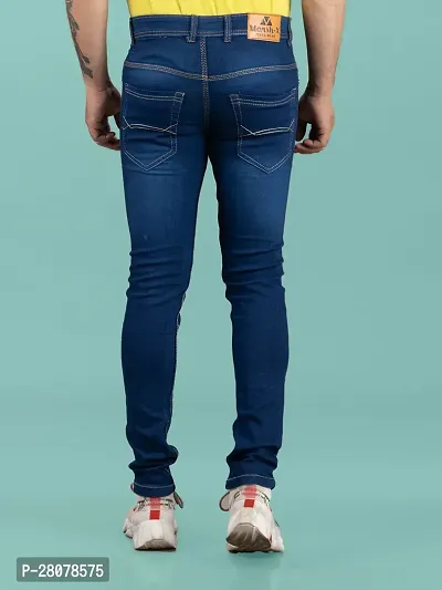 Stylish Blue Denim Solid Mid-Rise Jeans For Men-thumb2