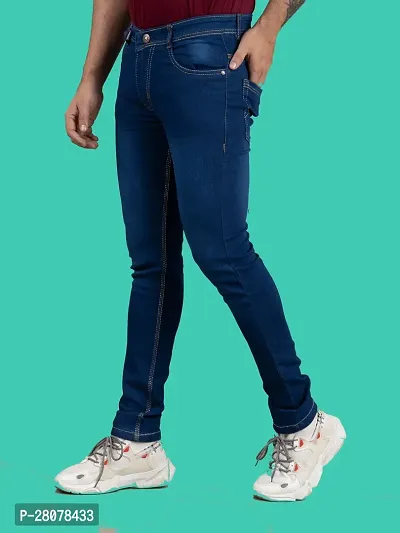 Stylish Blue Denim Solid Mid-Rise Jeans For Men-thumb4