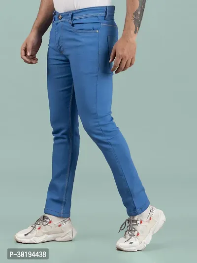 Stylish Blue Denim Solid Mid-Rise Jeans For Men-thumb0