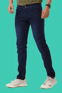 Stylish Blue Denim Solid Mid-Rise Jeans For Men-thumb2