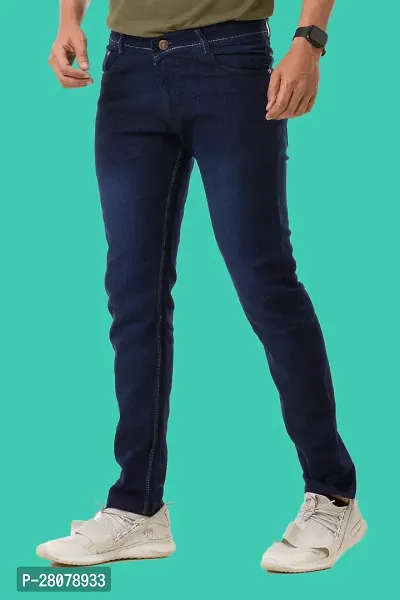 Stylish Blue Denim Solid Mid-Rise Jeans For Men-thumb3