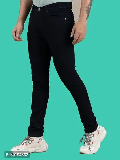 Stylish Black Denim Solid Mid-Rise Jeans For Men-thumb0