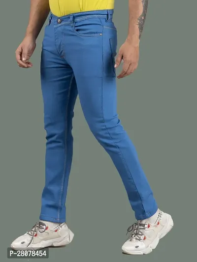 Stylish Blue Denim Solid Mid-Rise Jeans For Men-thumb0