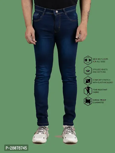 Stylish Blue Denim Solid Mid-Rise Jeans For Men-thumb5