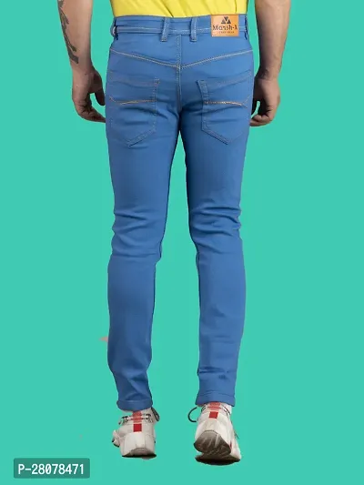 Stylish Blue Denim Solid Mid-Rise Jeans For Men-thumb2