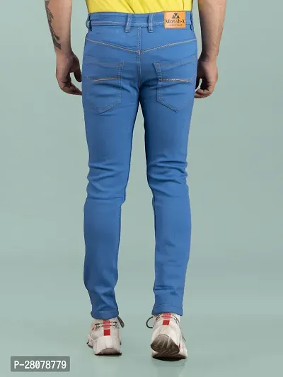 Stylish Blue Denim Solid Mid-Rise Jeans For Men-thumb2