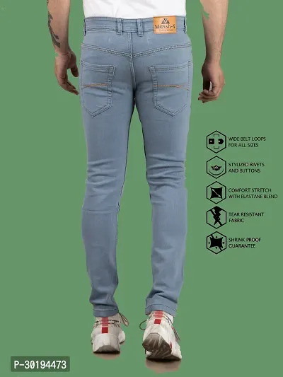 Stylish Blue Denim Solid Mid-Rise Jeans For Men-thumb2