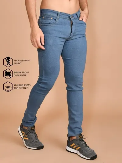 Stylish Blue Denim Solid Jeans For Men