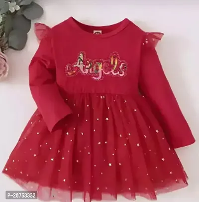 Elegant Red Phantom Silk Self Pattern Frocks For Girls-thumb0