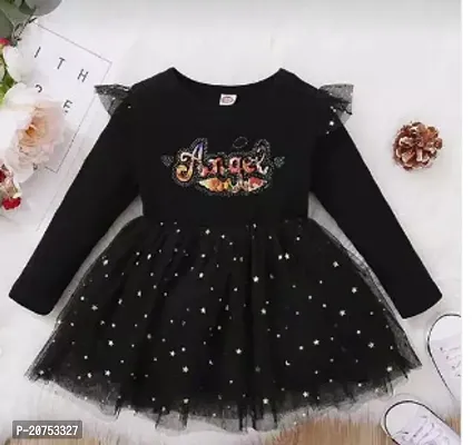 Elegant Black Phantom Silk Self Pattern Frocks For Girls-thumb0