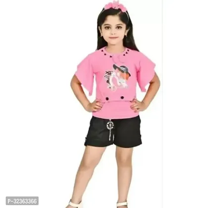 Stylish Crepe Printed Top with Shorts Set For Girls-thumb0