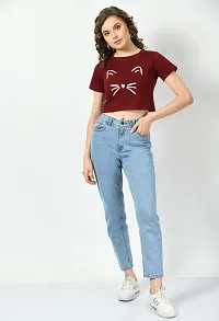 Elegant Maroon Cotton Printed Tshirt For Women-thumb1