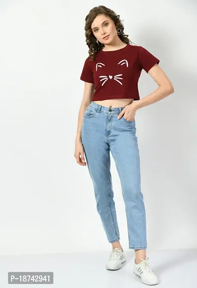 Elegant Maroon Cotton Printed Tshirt For Women-thumb2