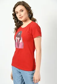 Elegant Red Cotton Printed Tshirt For Women-thumb1