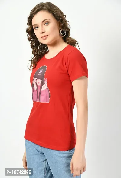 Elegant Red Cotton Printed Tshirt For Women-thumb2