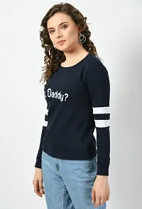 Elegant Navy Blue Cotton Printed Tshirt For Women-thumb1