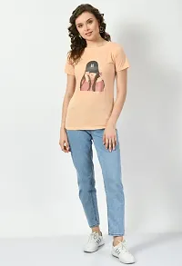 Elegant Peach Cotton Printed Tshirt For Women-thumb2