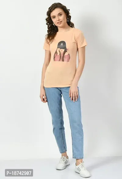 Elegant Peach Cotton Printed Tshirt For Women-thumb3