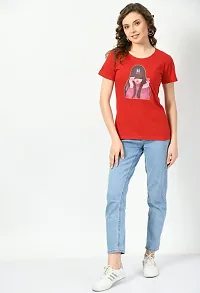 Elegant Red Cotton Printed Tshirt For Women-thumb2