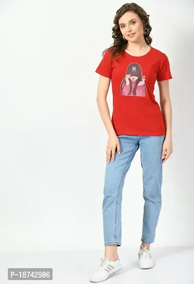 Elegant Red Cotton Printed Tshirt For Women-thumb3