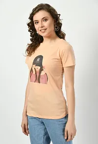 Elegant Peach Cotton Printed Tshirt For Women-thumb1