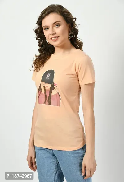 Elegant Peach Cotton Printed Tshirt For Women-thumb2