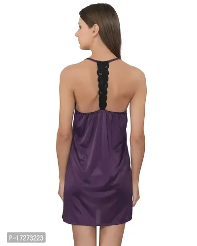 Legit Affair Solid Satin Nightslip for Women (Large, Purple)-thumb2